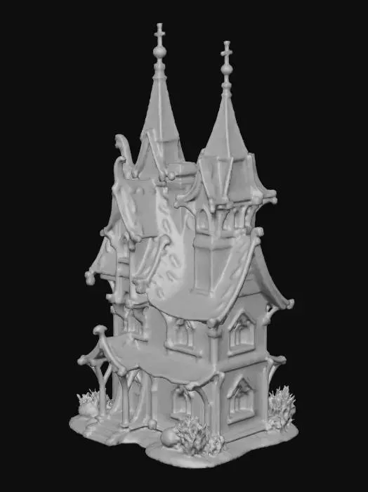 3D model for cel shaded low poly witch house anime castlvania gothic style