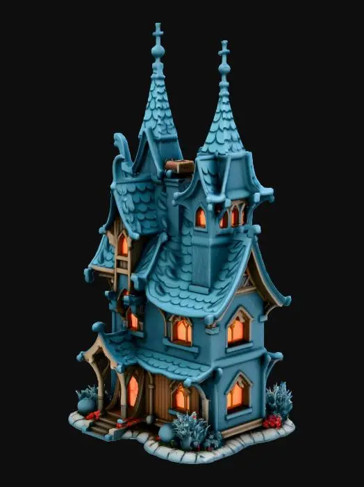 3D model for cel shaded low poly witch house anime castlvania gothic style