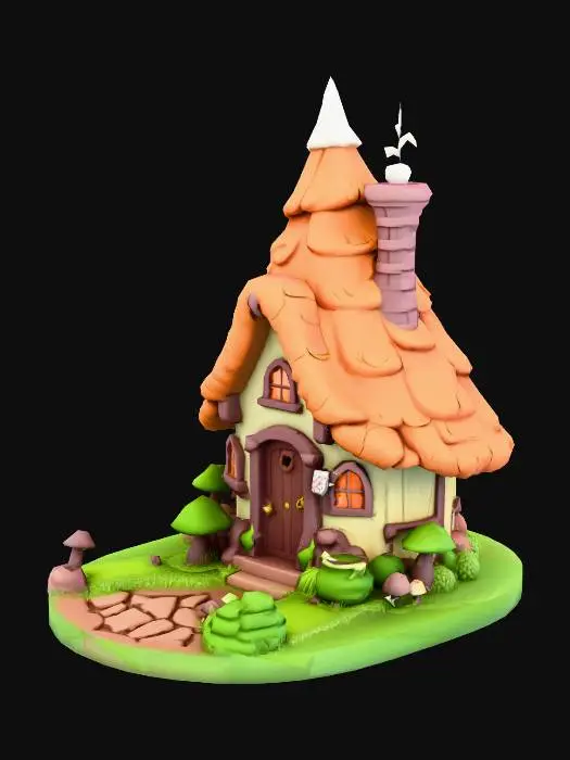3D model for cel shaded low poly witch house anime style