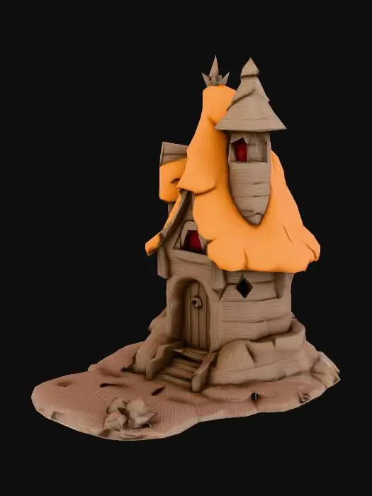 3D model for Low poly , medival wizard house, cel shaded