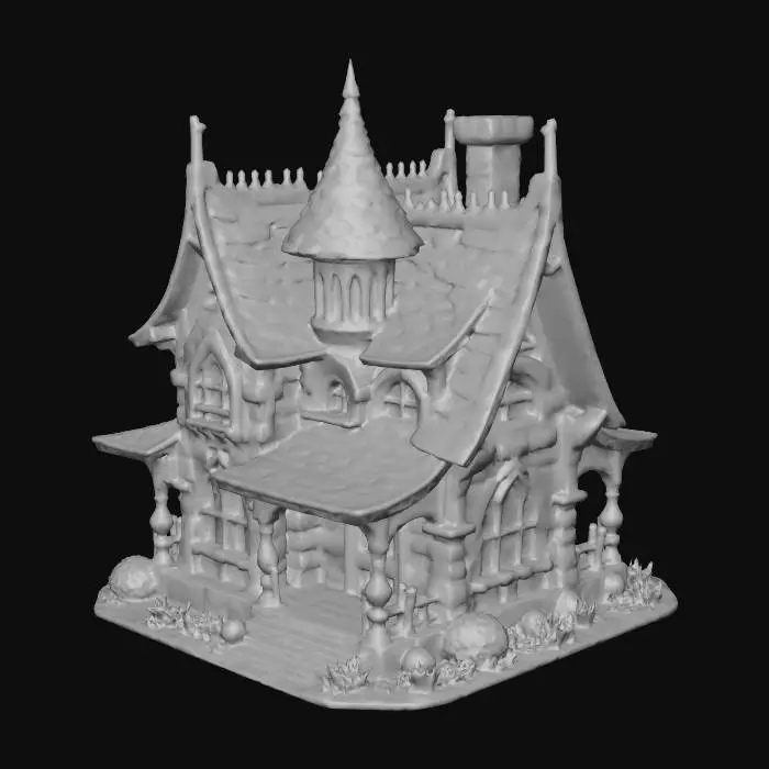 3D model for cel shaded low poly witch house anime castlvania gothic style