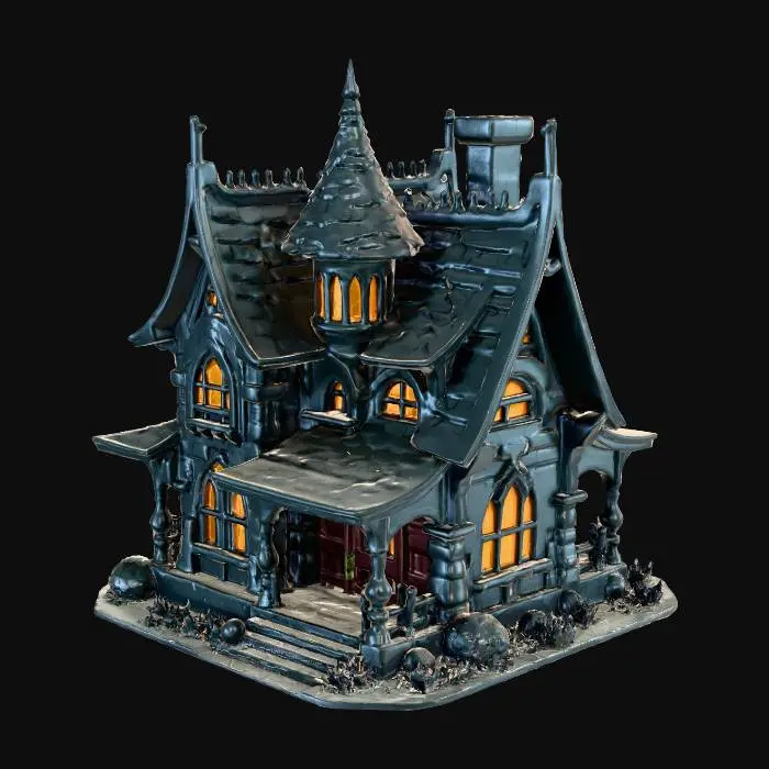3D model for cel shaded low poly witch house anime castlvania gothic style