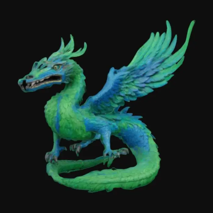 3D model for serpiende emplumada gigante con colores brillantes verde y azul