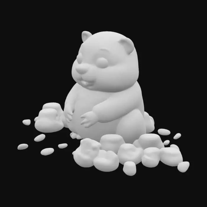 3D model for [POLAND] , #AroundTheWorld#, A cute, plump beaver sitting happily in front of a giant pile of traditional Polish pierogi, isolated on a clean background, detailed 3D model, soft realistic fur, colorful and varied pierogi (potato, cheese, strawberry fillings), slight stylization for a charming look, warm lighting, high-quality textures, cozy and whimsical mood