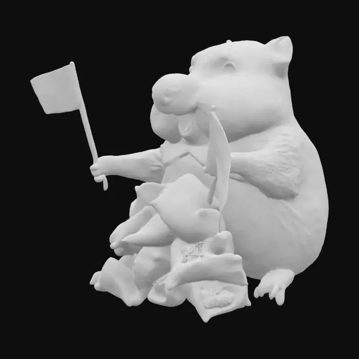 3D model for [POLAND] , #AroundTheWorld#, A cute, plump beaver sitting happily in front of a giant pile of traditional Polish pierogi, holding a small Polish flag, detailed 3D model, soft realistic fur, colorful and varied pierogi (potato, cheese, strawberry fillings), slight stylization for a charming look, warm lighting, high-quality textures, cozy and whimsical mood