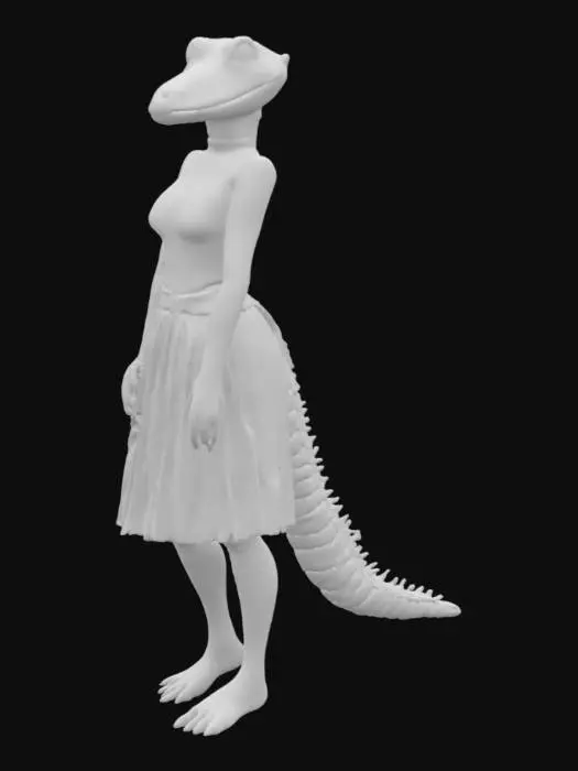3D model for a female anthro-alligator wearing a pleated skirt