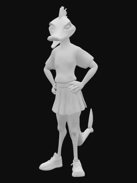 3D model for a female anthro-barracuda wearing a baseball jersey and a pleated skirt