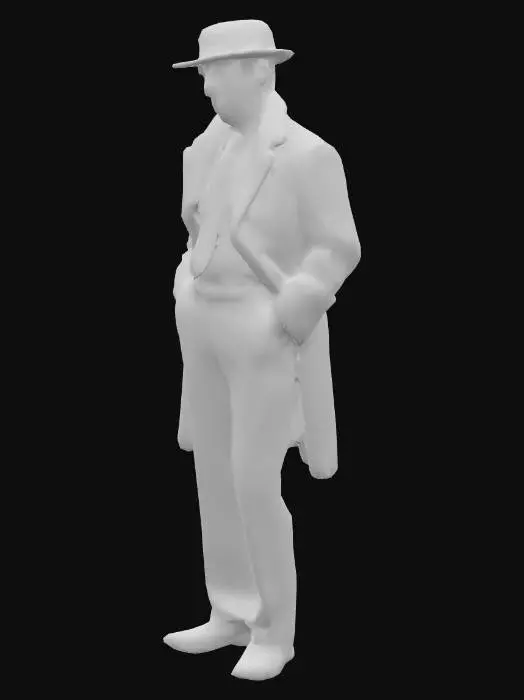 3D model for American film noir thriller film style, 1950s aesthetics, early-1950s American clothing, Harold Benedict as Sgt. at Airport