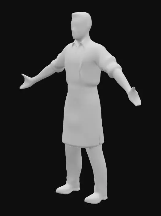 3D model for American film noir thriller film style, 1950s aesthetics, early-1950s urban American clothing, Claus Lombard as Waiter
