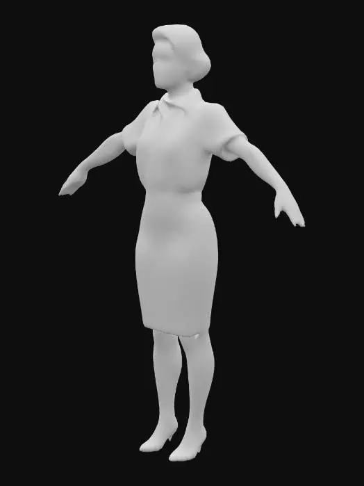 3D model for American film noir thriller film style, 1950s aesthetics, early-1950s urban American clothing, Ruth Megary as Waitress