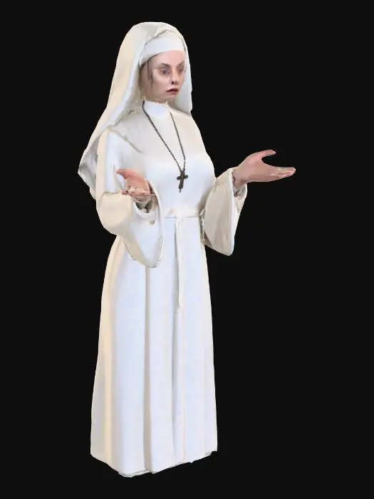 3D model for historical psychological horror-drama film style, 17th century aesthetics, 17th century European fashion, Judith Paris as Sister Agnes