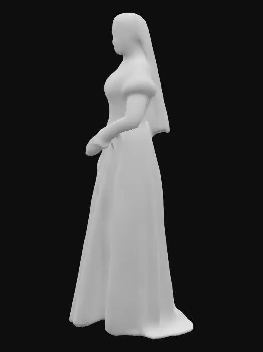 3D model for historical psychological horror-drama film style, 17th century aesthetics, 17th century European fashion, Iza Teller as Sister Iza