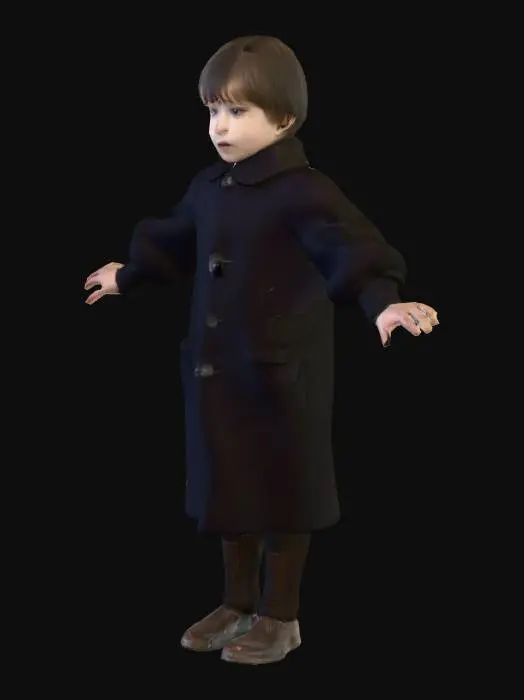 3D model for Soviet propaganda film style, 1920s aesthetics, late-1920s urban soviet children's fashion, M. Ivanin as Martha's son