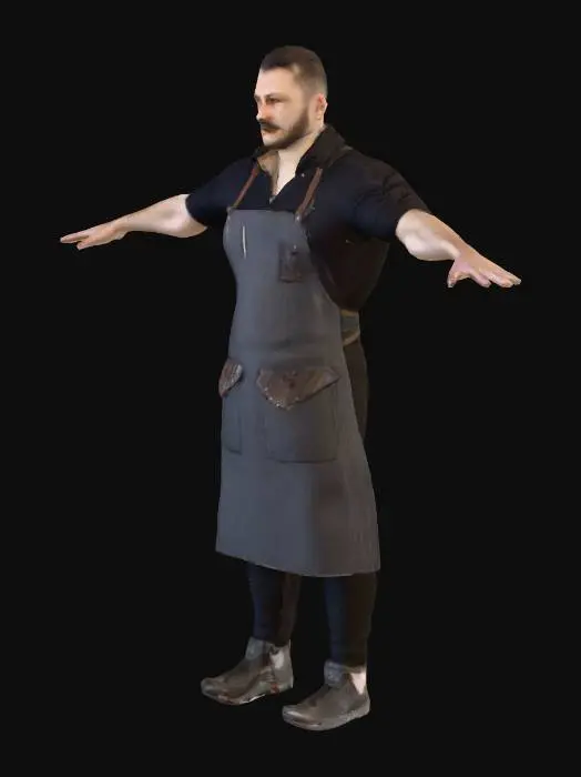 3D model for Soviet propaganda film style, 1920s aesthetics, late-1920s urban soviet fashion, Chukamaryev as butcher