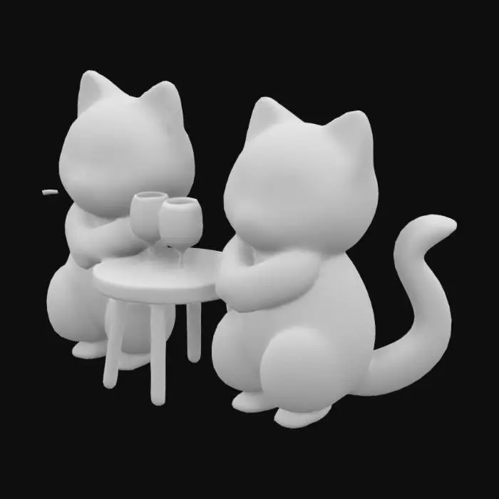 3D model for 2 cats drinking wine