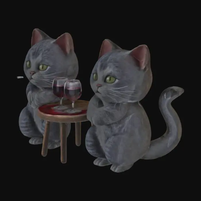 3D model for 2 cats drinking wine