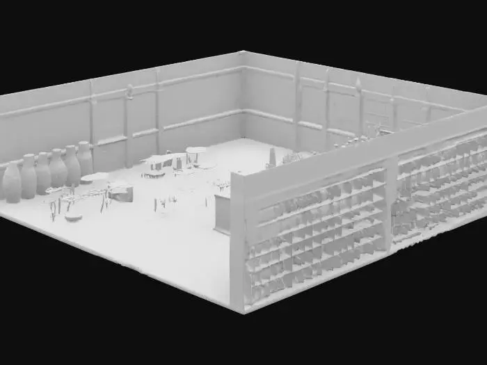 3D model for generate an interior of a large one story, expansive shop