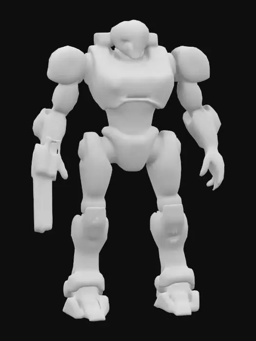 3D model for generate an engineer, who in a mech suit that has huge robot arms and legs, with the left arm being a minigun, and the right arm being a claw.