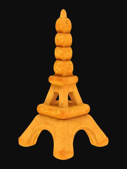 3D model for #AroundTheWorld#, generate the  eiffel tower made up of bread, low poly.