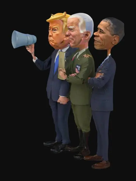 3D model for generate Donald trump, Joe biden, and Barack Obama in the middle of ww3