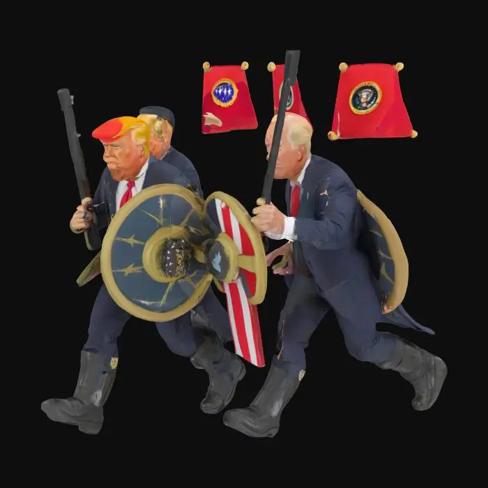 3D model for generate a army of Donald trumps going to war with a army of joe Bidens
