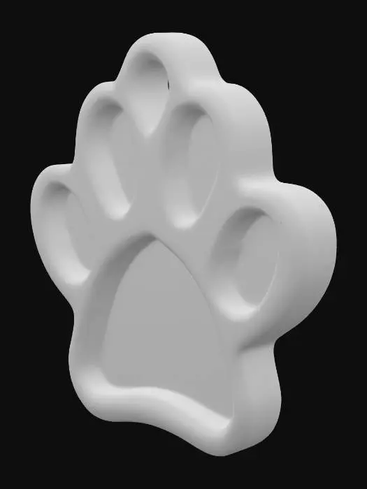 3D model for Generate a 3D mesh model of a whimsical, organic-shaped pet tag that resembles a softly sculpted leaf or a little animal paw. The design should have gentle, natural curves and a recessed area for resin or engraved details. Focus on a more freeform, nature-inspired aesthetic rather than a geometric shape.