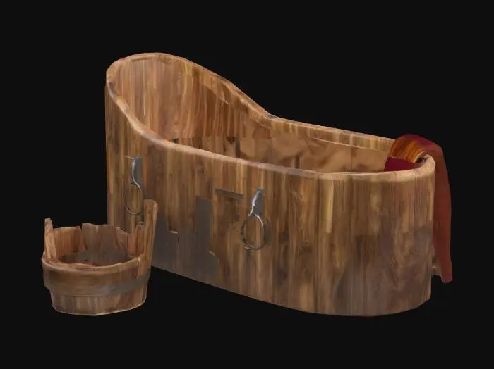 3D model for Rustic Wooden Bathtub Scene