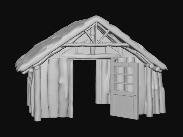 3D model for an empty village house with its door open