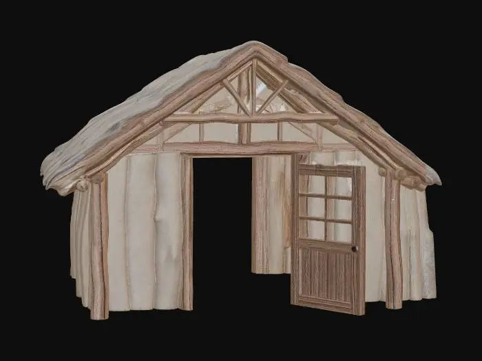 3D model for an empty village house with its door open