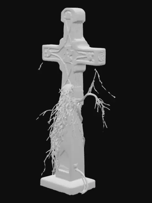 3D model for Une croix de Tombe de mort avec végétation morte