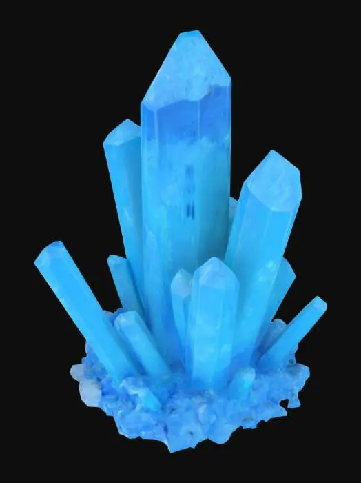 3D model for cristais, azuis um pouco transparentes, brilhando, saindo do chao de uma caverna