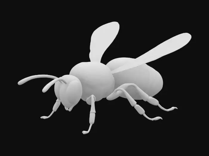 3D model for a  realistic honey bee with wings extended straight out  with a rainbow of vibrant pastel colors on fur over body. 

