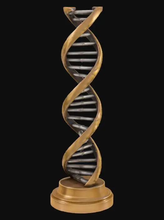 3D model for A bronze statue of a DNA strand rising vertically resting on a bronze base.


