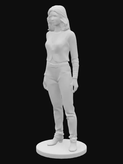 3D model for a bronze statue of Courtney Cox as Monica in her Friends TV series resting on a bronze base

On normal size hands  4 fingers and 1 thumb on each hand hanging down to her side



