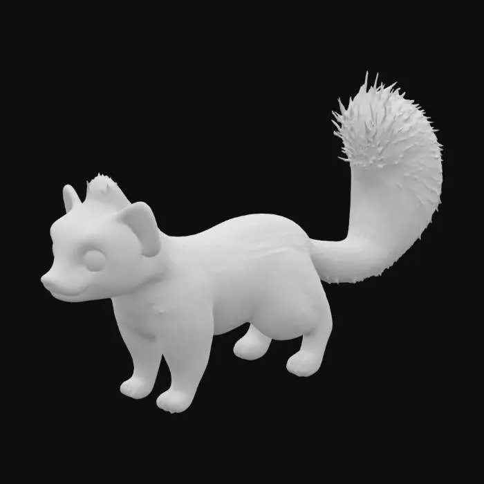 3D model for a  realistic skunk standing on all fours legs  with tail raised straight up with a rainbow of vibrant pastel colors on fur over body. 

