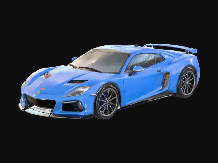 3D model for Blue Sportscar on Wet Street