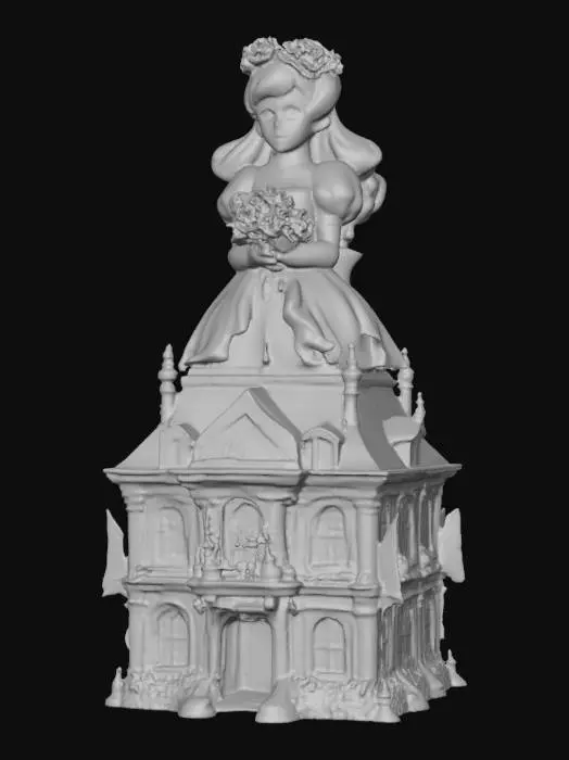 3D model for Princess's square manor with her big statue on top