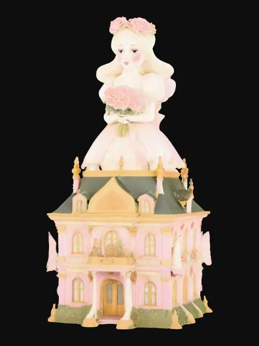 3D model for Princess's square manor with her big statue on top