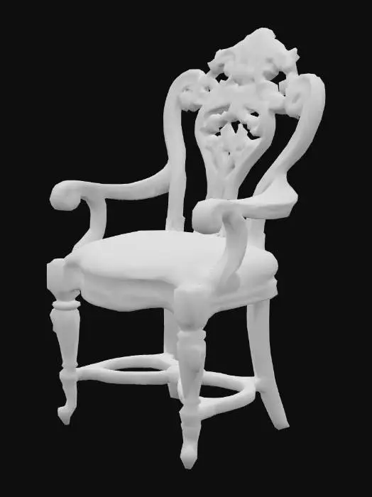 3D model for 一张带有弯曲扶手和天鹅绒坐垫的维多利亚风格木质椅子