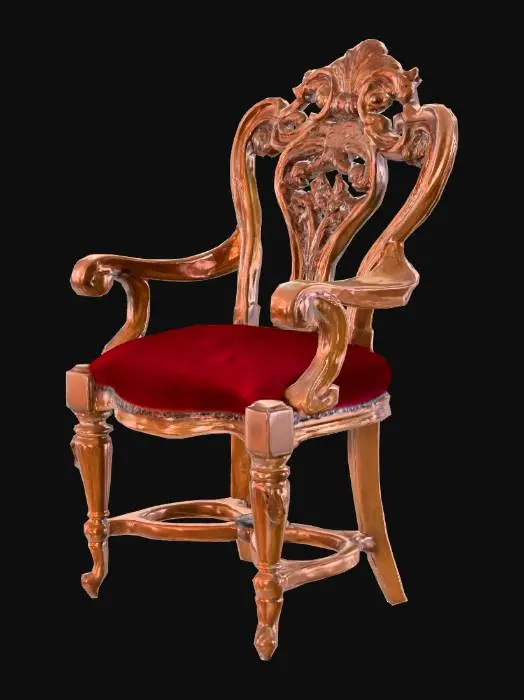3D model for 一张带有弯曲扶手和天鹅绒坐垫的维多利亚风格木质椅子