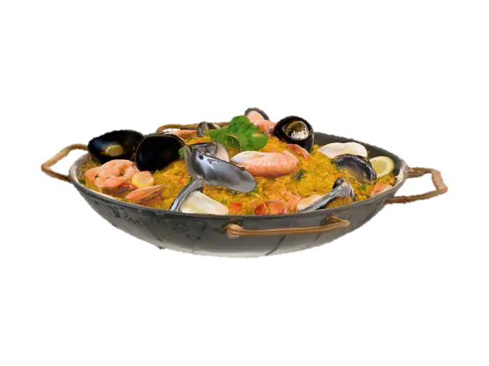 Hazme una paella de marisco, #food# - Rice 3D model, vytvořený pomocí AI
