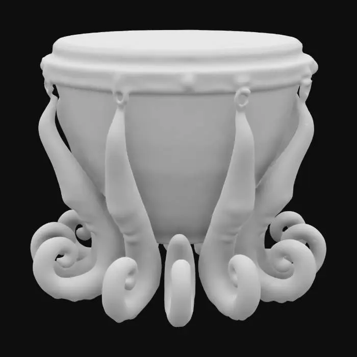 3D model for Can you create a musical instrument. A bongo,, whos base is composed of 8 octopus full bodies and legs, and whos top is a drum