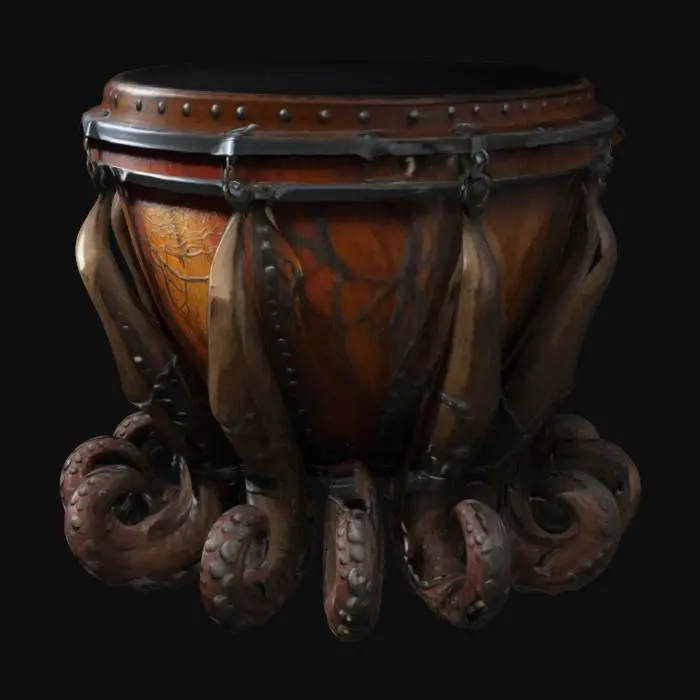 3D model for Can you create a musical instrument. A bongo,, whos base is composed of 8 octopus full bodies and legs, and whos top is a drum
