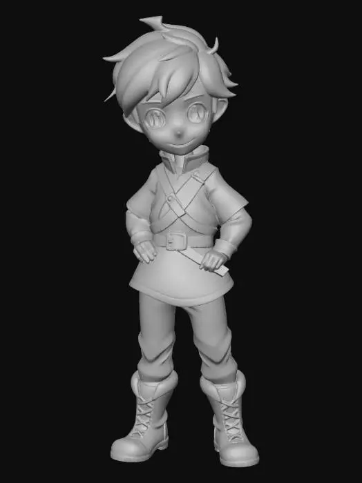 3D model for i want a cute little hero for my rpg game, short brown hair, blue eyes, and basic clothes