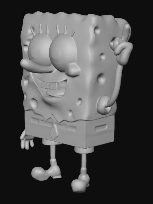 3D model for SpongeBob with his hand up pointing and mouth happily wide to the side