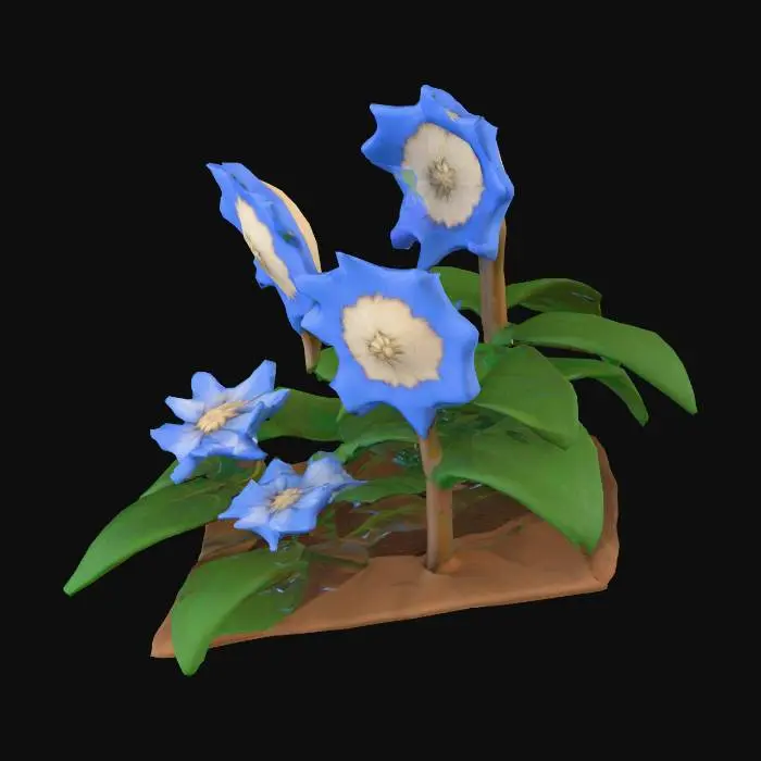 3D model for Cartoony Blue Flowers on dirt square
