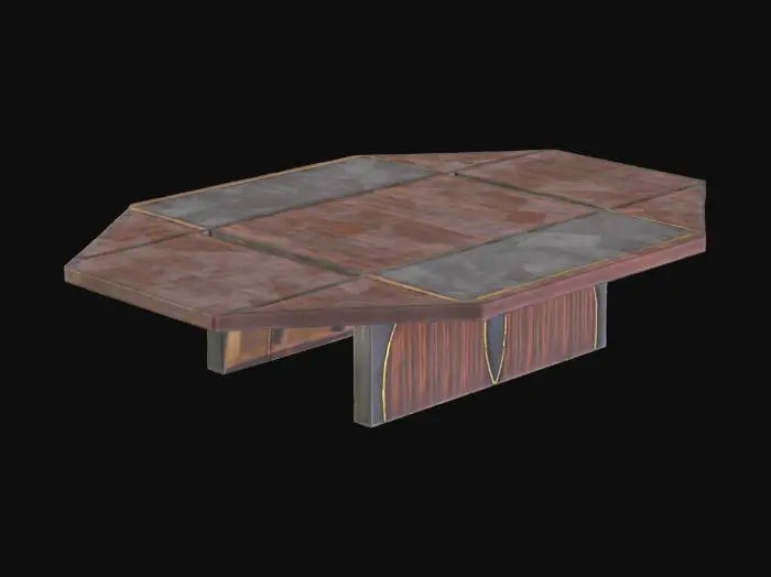 3D model for Simple Art Deco Geometric design Conference Table in wood with black and gold detailing.