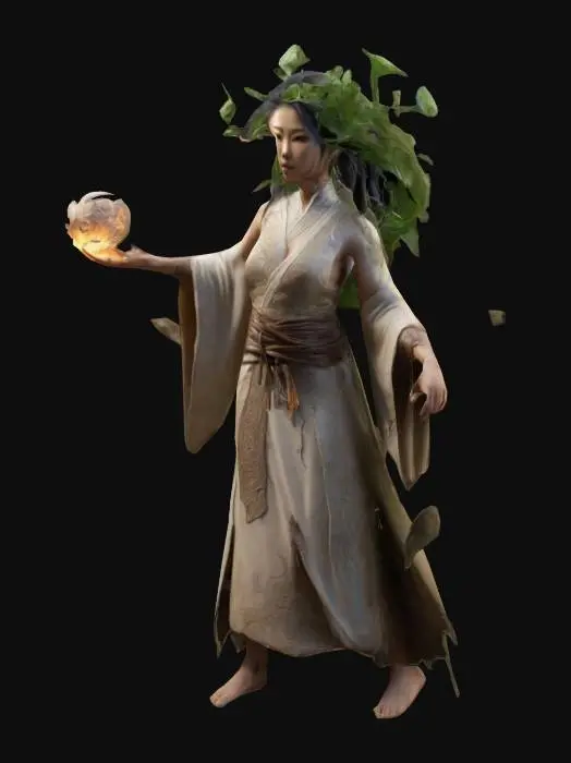 3D model for Fantasy Character Biomage Plant Mage in Robes full body Casting a spell