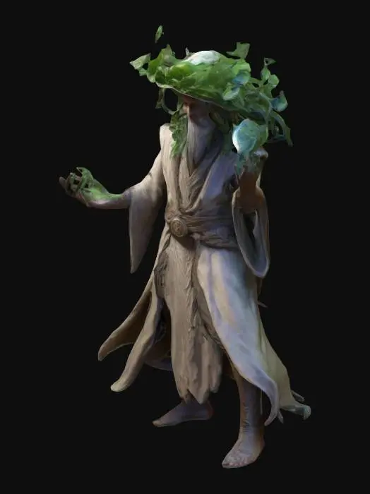 3D model for Fantasy Character Biomage Plant Mage in Robes full body Casting a spell