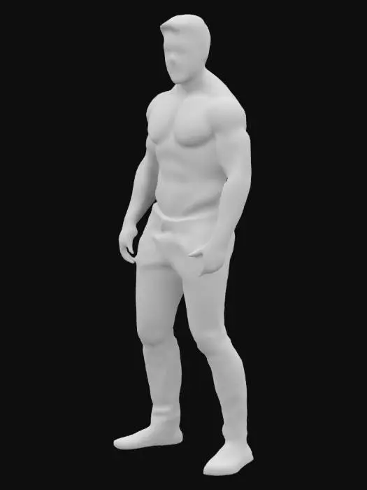 3D model for Hirsute Slim Muscular Masculine Man with tattoos in the style of Tom of Finland with slim well defined upper body but less wearing tight trousers in a sexy pose. 